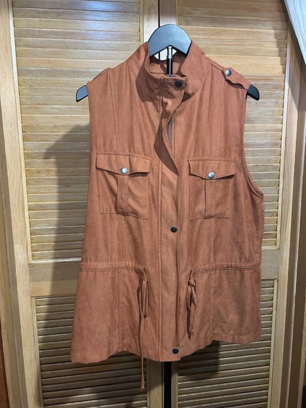 Staccato Womens Rust Faux Suede Utility Anorak Vest size L